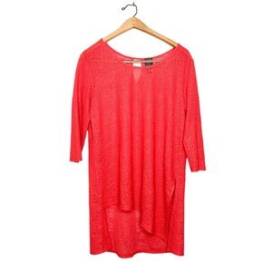 Clara Sun Woo Asymmetrical Salmon Pink Textured Semi Sheer Tunic Blouse Medium M